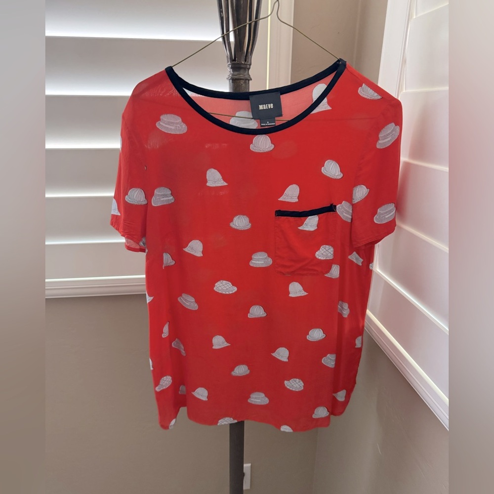 Anthropologie Maeve Red Hat Printmaker Blouse size 6 - Picture 3 of 6